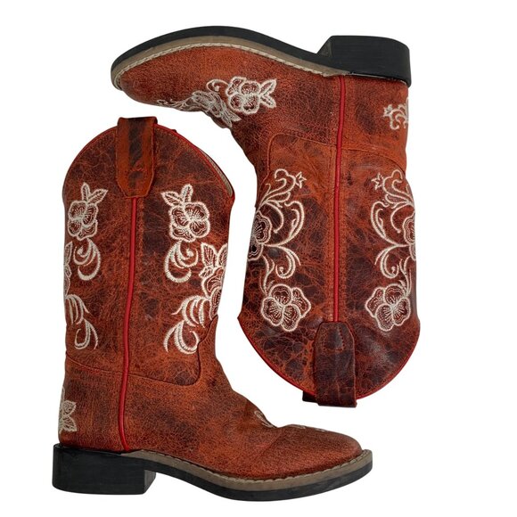 Shyanne Red Leather Western Embroidered Floral Cowboy Boots Girls Youth 12D EUC - Picture 8 of 9